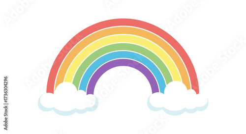 Vibrant rainbow arched gracefully between fluffy clouds, creating a whimsical celestial image