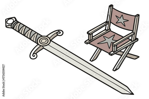 Sword and directors chair on