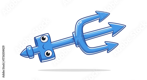 Whimsical blue trident character with curious eyes in cartoon style illustration