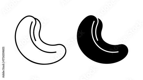 Minimalist Black and White Cashew Nut Outline and Silhouette Icon