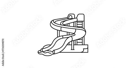 Whimsical Waterpark Adventure: A Minimalist Line Drawing of a Thrilling Waterslide