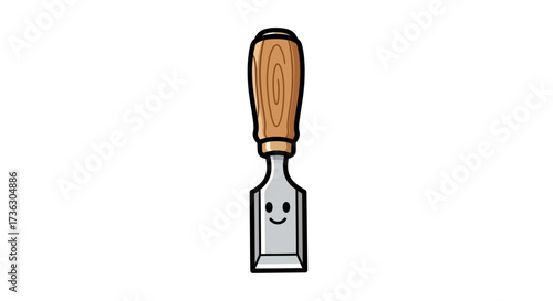 Whimsical wood chisel tool with happy face, perfect for crafting or woodworking projects