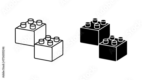 Geometric building blocks illustration in outline and solid black and white style