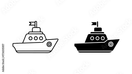 Simple Black Boat Icons, Outline and Silhouette Vector Art