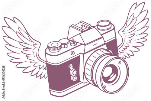 Camera with wings illustration