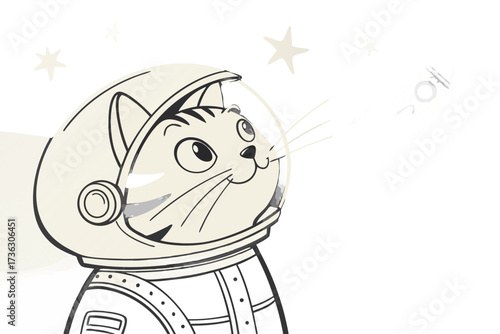 Cartoon cat astronaut in space with stars