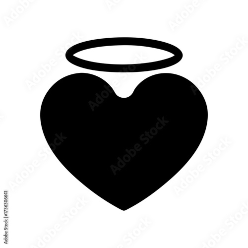 Silhouette heart with halo divine love concept minimal spiritual romantic symbol clean vector design illustration with white background