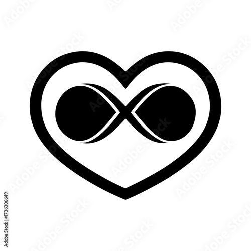 Heart with infinity symbol silhouette minimal eternal love concept vector clean modern design with white background
