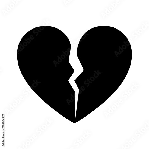 Minimal broken heart silhouette simple emotional love symbol vector clean design with white background