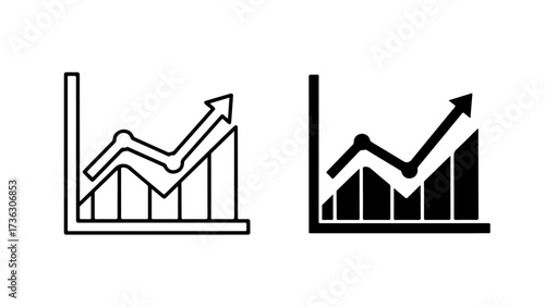 Monochrome Outline and Solid Business Growth Chart Icons