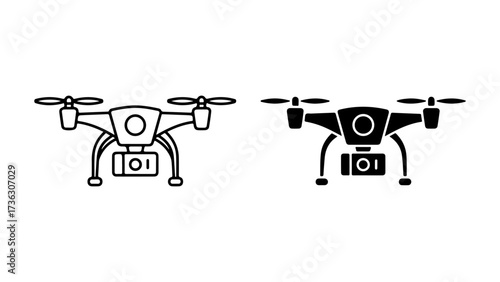 Drone Camera Icons Set in Outline and Solid Glyph Styles