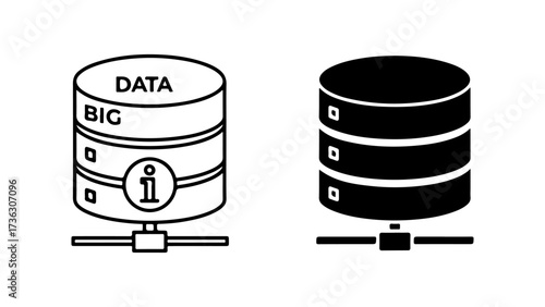 Minimalist Black Data Storage Database Icons on White Background