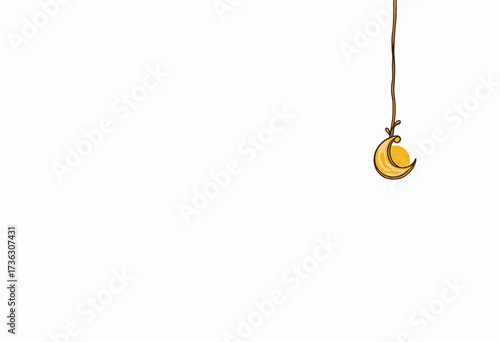 Minimalist Illustration of a Crescent Moon Hanging Serenely from a Simple Line Against a Vast White Background Encapsulating Tranquility and Simplicity