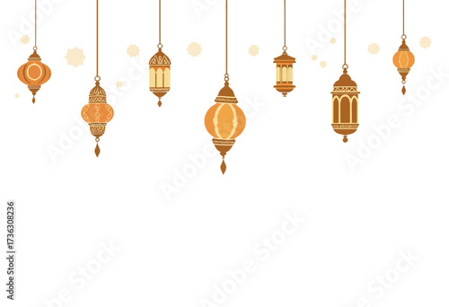 Elegant Collection of Hanging Ornate Lanterns with Intricate Patterns and Warm Glow for Festive Decor on a White Background