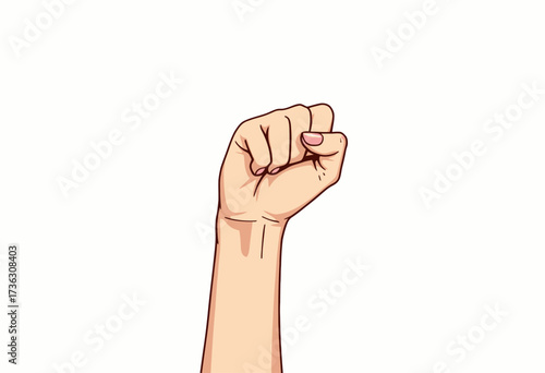Illustration of a Strongly Clenched Fist Symbolizing Power, Resistance, Determination, and Unity Isolated on a Plain White Background