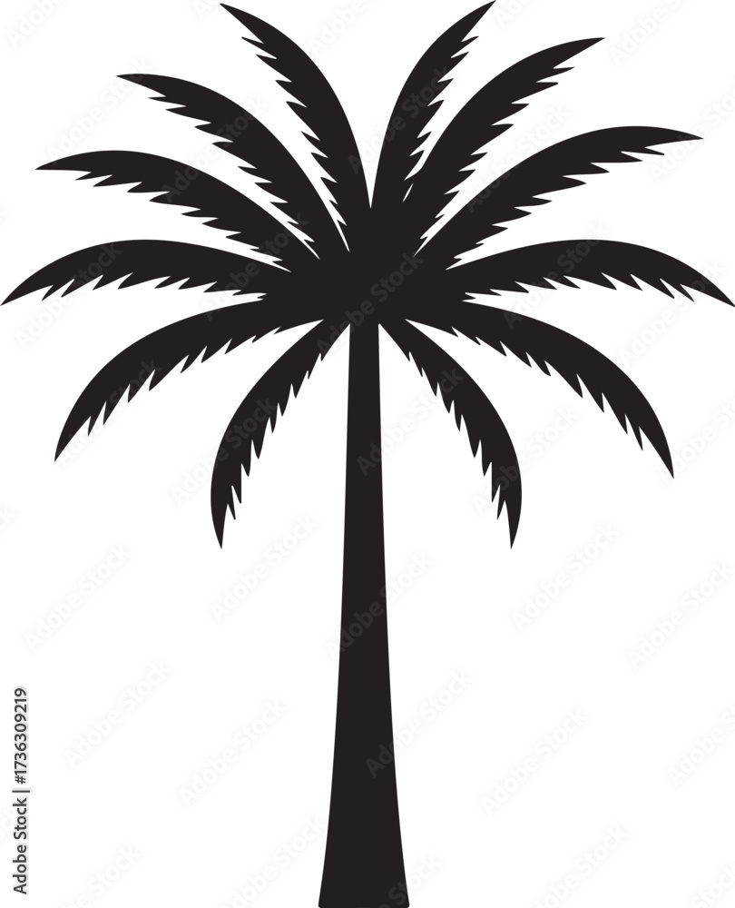 Obraz premium Detailed Black Silhouette of a Palm Tree on White tropical