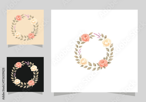 Flowers frame design, Round ring color stain, flower stains logo isolated vector design.
