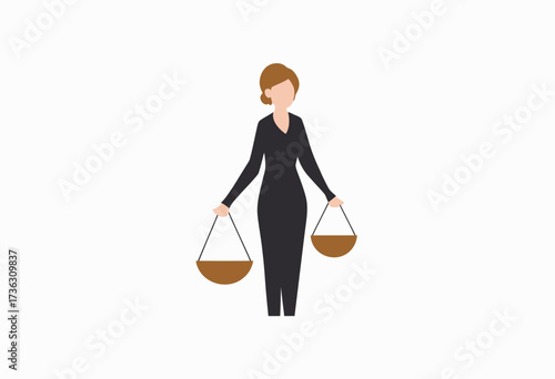 Illustration of a Businesswoman Balancing Two Objects in a Minimalist Style Symbolizing Work-Life Balance and Modern Female Empowerment