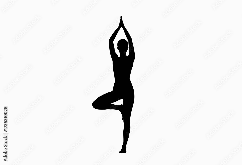 Fototapeta premium Graceful Silhouette of a Person in Yoga Pose Showcasing Balance and Serenity Against a Minimalist White Background