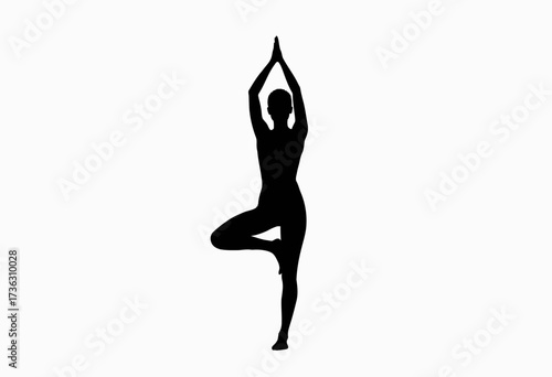 Graceful Silhouette of a Person in Yoga Pose Showcasing Balance and Serenity Against a Minimalist White Background