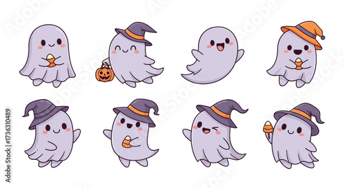 Cute cartoon ghost collection, perfect for halloween and spooky themes