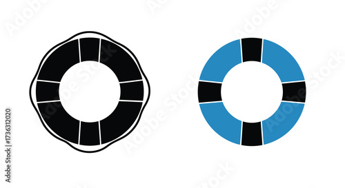 Two circular designs with black and blue segmented patterns shown