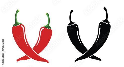 Red and black chili peppers crossed in a simple graphic design