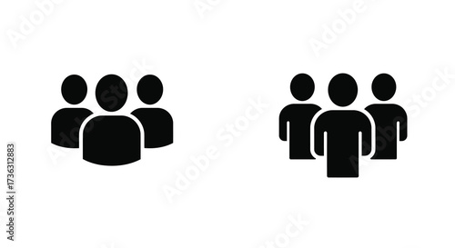 Simple black silhouettes depicting two separate groups of people