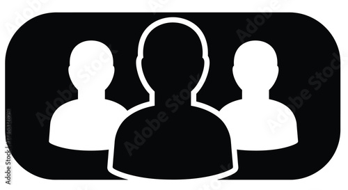 Simple black and white icon depicting three people s upper bodies
