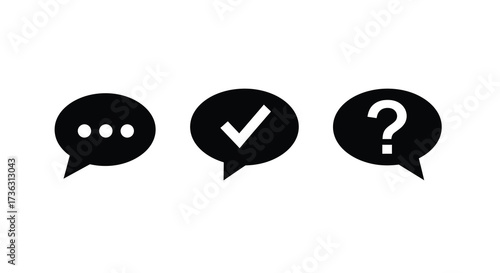 Simple communication icons depicting ellipsis check mark and question mark symbols