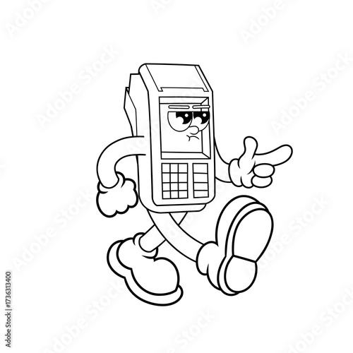 Retro character design of angry payment terminal outline