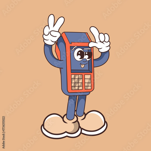 Retro character design of cute payment terminal