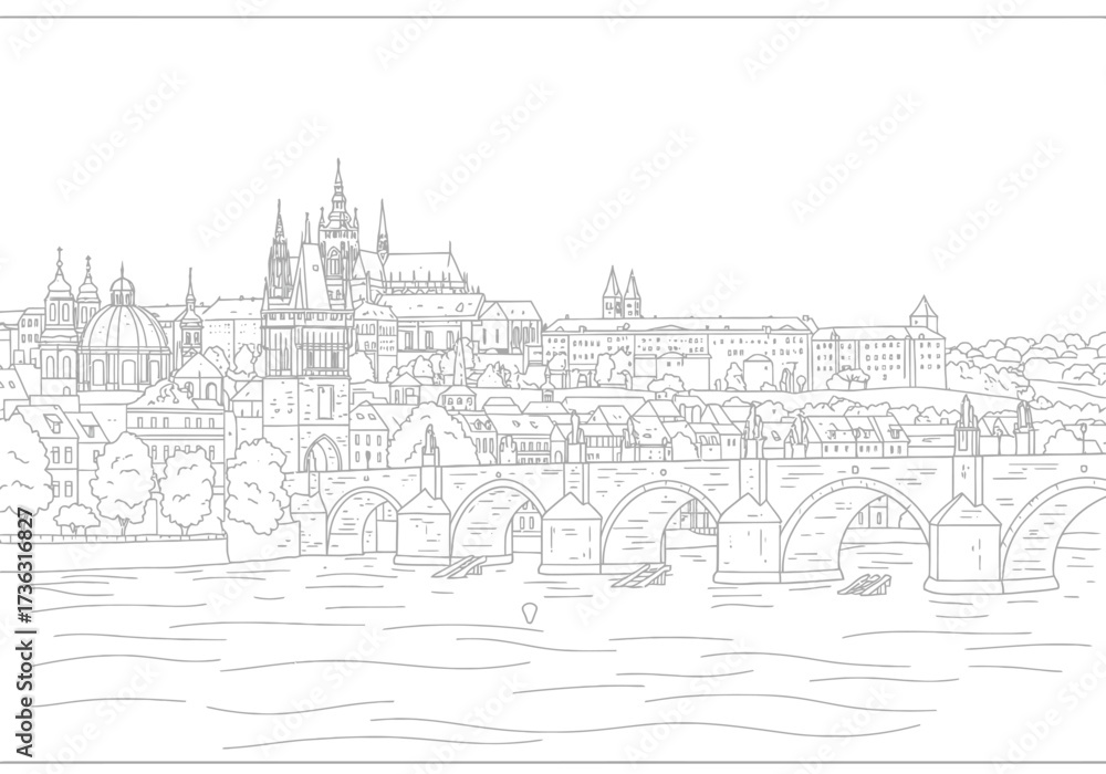 Obraz premium Prague skyline features bridges architecture water