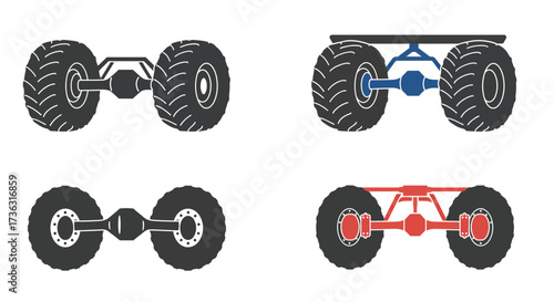 Detailed illustration of monster truck wheel and axle configurations