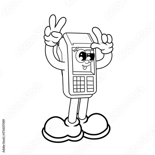 Retro character design of cute payment terminal outline