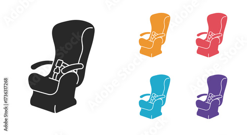 Different colored outlines of a child safety car seat illustration