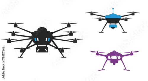 A collection of colorful drone icons in various designs and styles