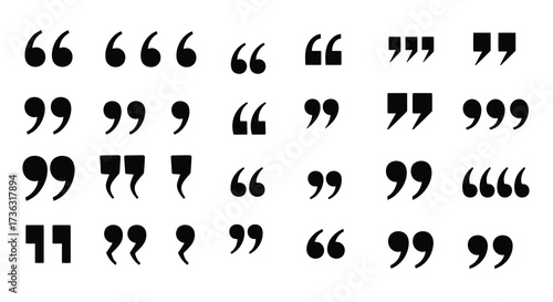 Collection of various black quotation marks arranged on a white background
