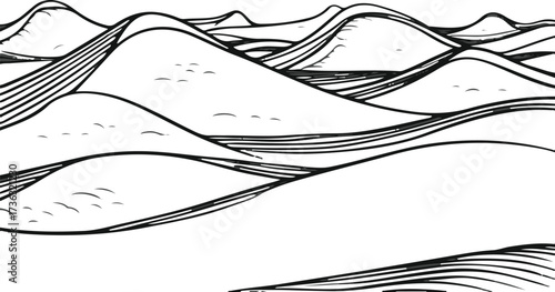 Simple line art of desert with sand dunes 1