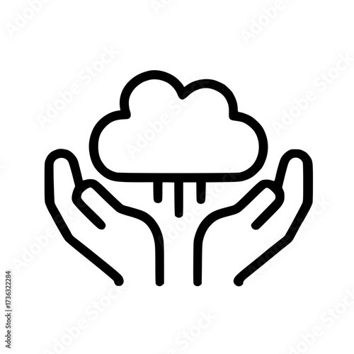 Open hands supporting cloud symbol in clean vector style for mindfulness, peace, and digital connection visuals