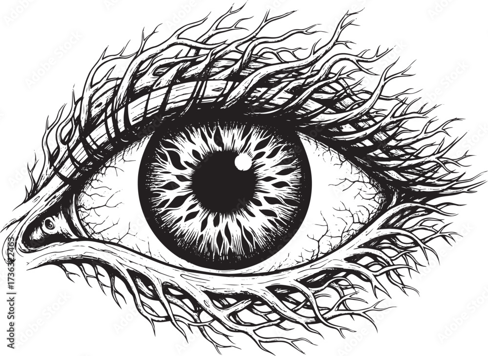 Obraz premium Eye of the Forest: Abstract Organic and Human Fusion