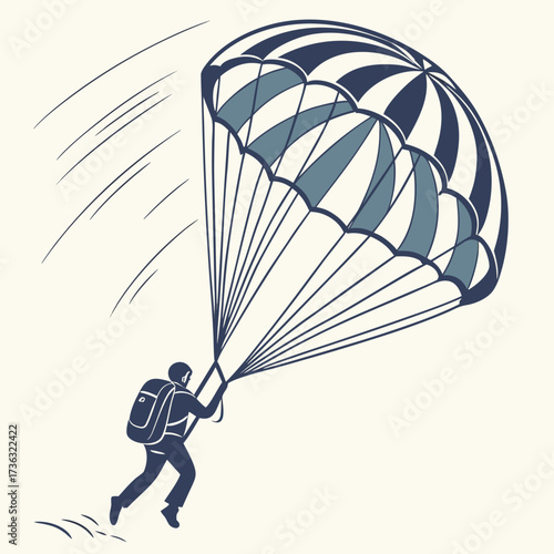 Parachutist Descending with Open Parachute skydiver