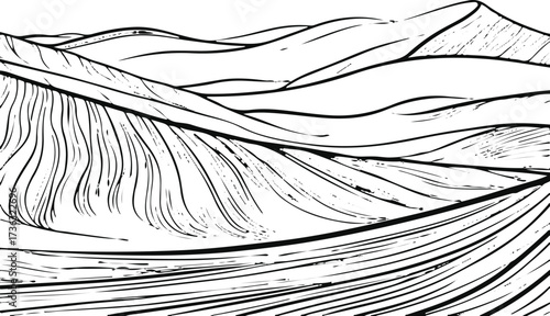 Simple line art of desert with sand dunes 2