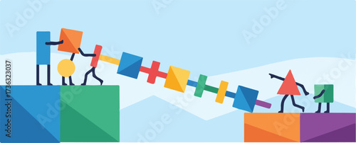 Diversity Equity and Inclusion (DEI) Workplace Culture Vector Illustration. Wide Landscape Team Building Bridge