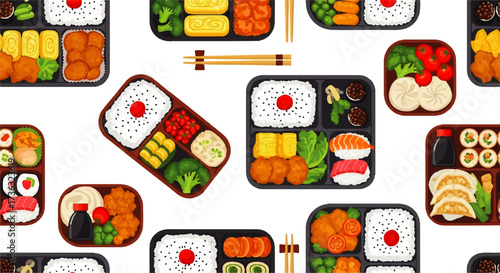 Colorful Bento Box Seamless Pattern A Delicious and Delightful Japanese Meal