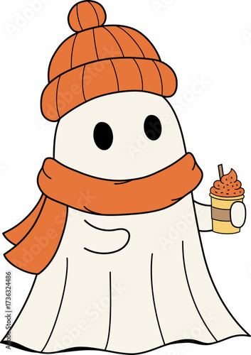 Halloween Cute Ghost with Ice Latte