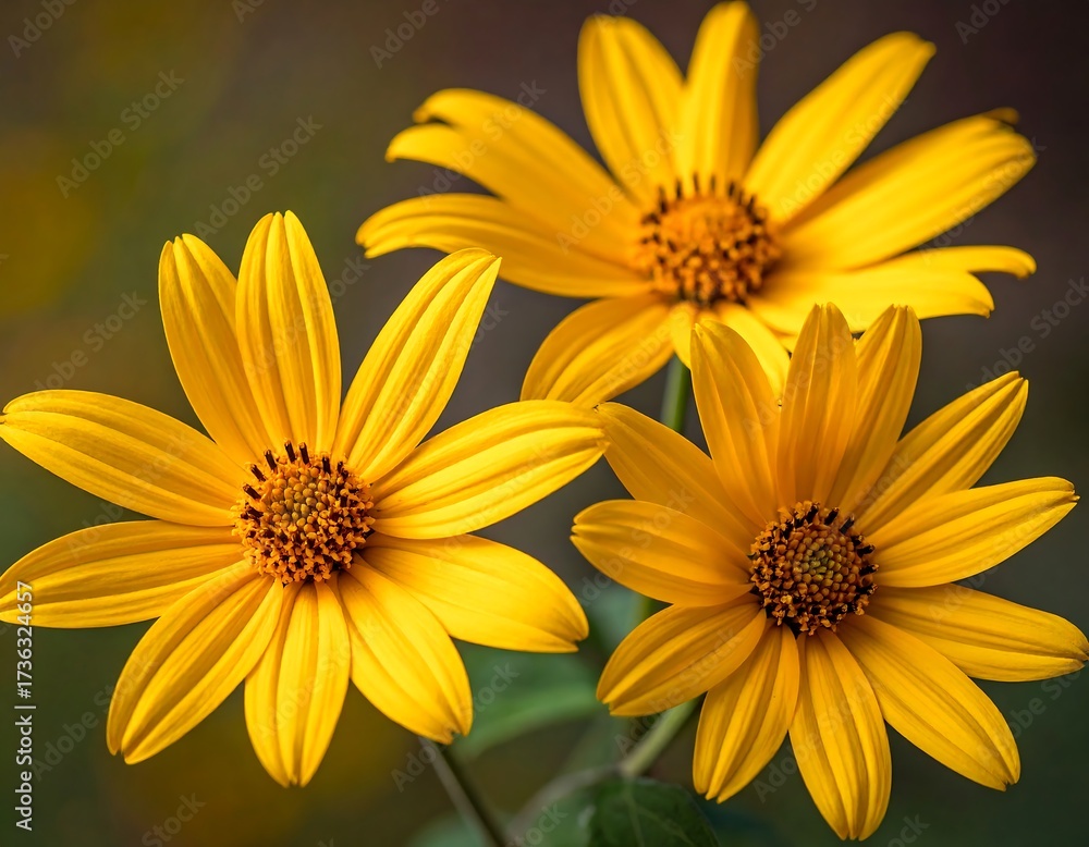 Obraz premium Close Up of Three Yellow Flowers.