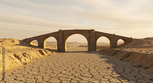 Ancient Stone Bridge Over Dry Riverbed