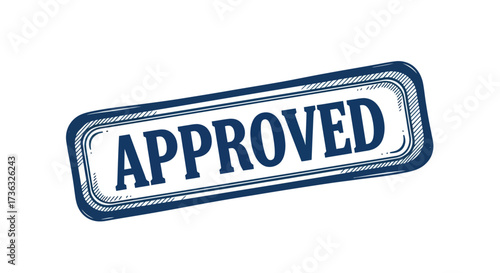 Rectangular Rubber Stamp with Approved Text in Blue Ink.