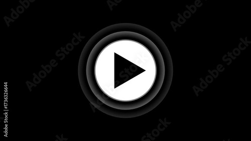 play icon, video play icon for website and mobile phone on black background. glowing play button animation. Press to play. On black background .Video, play button icon animation